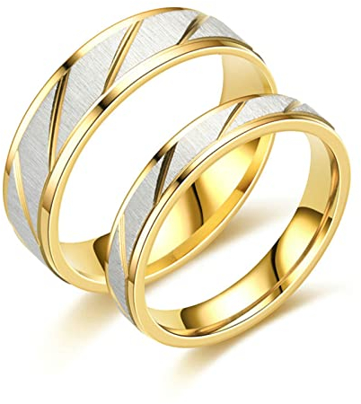 Beydodo Eheringe Edelstahl, Pärchen Ringe Personalisiert 4MM 6MM mit Gestreift Ring Damen Gr.52 (16.6) + Herren Gr.65 (20.7), Verlobungsringe Hochzeit Ringe Paar