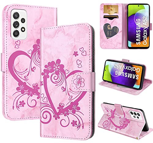 CASAFUNY Funda para Samsung Galaxy A52/A52 5G/A52s 5G, Carcasa Protectora Libro de Cuero con Tapa y Cartera Cierre Magnético Flip Folio Carcasa Función de Soporte para Samsung Galaxy A52/A52, Rosa