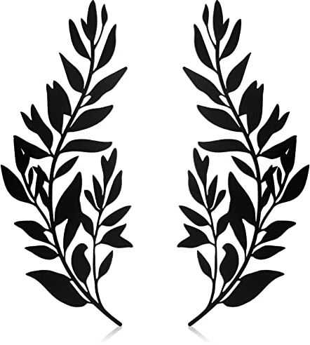 2 Stück Metall Baum Blatt Wanddeko Rebe Olivenzweig Blatt Wandkunst Schwarz Schmiedeeisen Scroll Skulpturen Metall Blatt Wand Scroll Ast Wandskulpturen für Wohnzimmer Innen Außen Dekoration