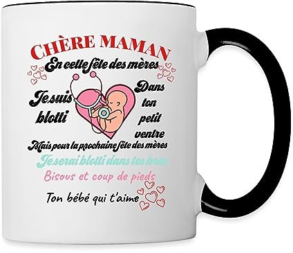 Spreadshirt Cadeau Future Maman Tasse Fête des Mères Enceinte Grossesse Bébé Mug Bicolore, taille unique, blanc/noir