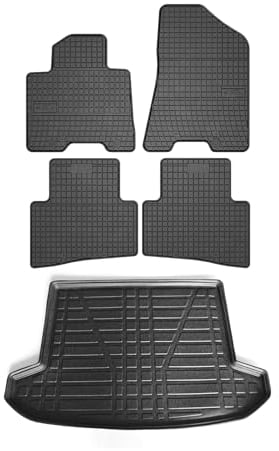 OMAC Fußmatten & Kofferraumwanne Set kompatibel mit Hyundai Tucson 2015-2020 Gummi Schwarz 5X