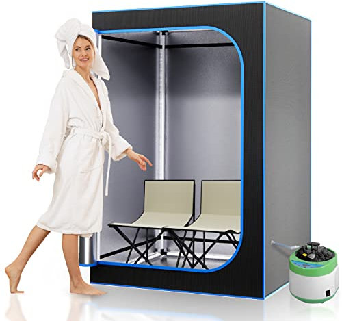 SereneLife Sauna Portable, pour Deux Personnes, Sauna Infrarouge, Thérapie du Corps et Relaxation, Tente Chauffante Mobile, Spa Maison avec Générateur de Vapeur, 2 Chaises Pliables et Télécommande