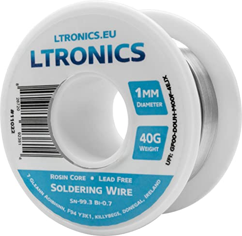 Lead-Free Sn99.3 Tin Bi0.7 Bismuth, Rosin Core Solder Wire Roll, 1mm, 40g
