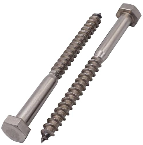 SKIR'CO (2 Stück) A2 Edelstahl Sechskant Holzschrauben M10 x 120 mm, DIN 571 Sechskantschrauben, Zugschrauben