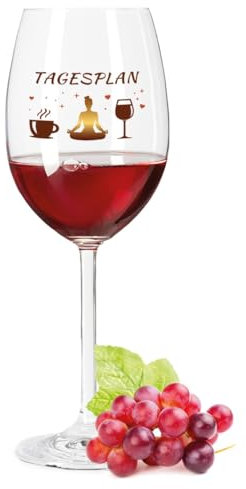 GRAVURZEILE Leonardo Weinglas mit UV-Druck - Tagesplan-Yoga - Witziges Spruchglas - Lustiges Geschenk für Weinliebhaber - Ideal für jeden Anlass - Geschenke für Sie & Ihn - Farbe: Daily
