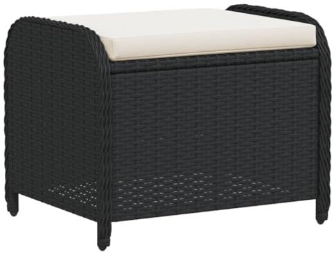 vidaXL Gartenhocker, Sitzhocker mit Kissen, Fußhocker Hocker Stahlrahmen, Gartenmöbel Outdoor Rattanhocker, Schwarz 58x46x46cm Poly Rattan