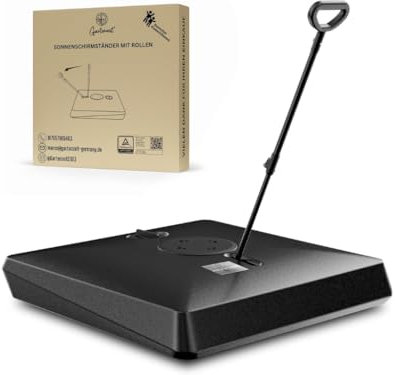 Gartenzeit® Pied de parasol, rechargeable, à roulettes, 162 kg, dimensions 95 x 95 x 17 cm, certifié TÜV, breveté, noir, pied de parasol avec roulettes pour grands parasols déportés et parasols
