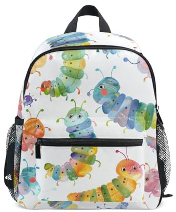 Kleiner Schulrucksack für Kinder, bunte Raupe, Kleinkinder, Vorschule, Schultasche, Kindergarten, Grundschultasche für Jungen und Mädchen, Bunte Raupe, S