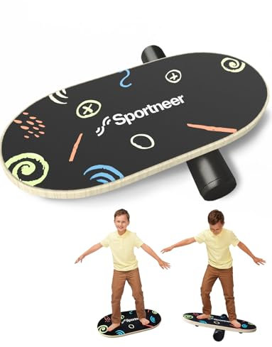 Sportneer Balance Board - Wobble Board mit verstellbaren Stoppern und Rollen - Balancier-Trainer zur Verbesserung des Gleichgewichts, Surf-Trainer und Physiotherapie - kleine Größe speziell für Kinder