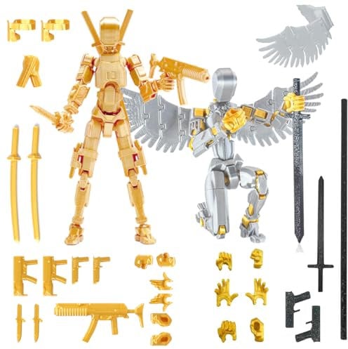 T13 figurine articulée set (assemblage terminé), Imprimé multi-articulées imprimé, figurines d'action Titan 13, Dummy 13 Lucky Robot Nova, décorants de bureau pour les amateurs de jeu Toys (or/mèche)