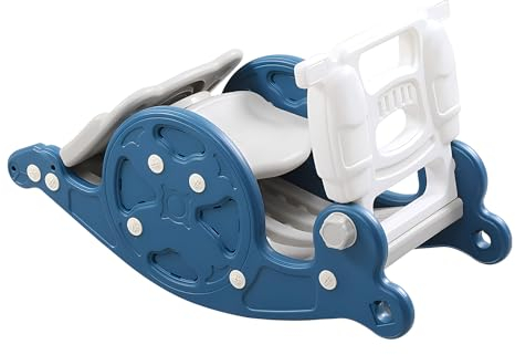 3 in 1 Kinder Fun-Slide Kinderrutsche Basketballkorb,Schaukelpferd,Faltbar Kinderrutsche Kunststoffrutsche Kleinkinderrutsche Indoor Rutschbahn mit Rutschauslauf Faltbar Kinderrutsche Spiel blau