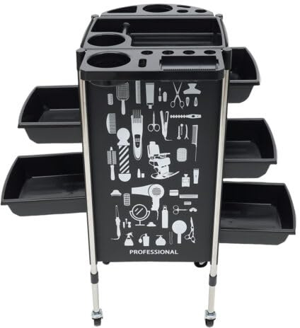 Salon Barber Hairdressing Trolley Hair Colouring Spa Cart Rolling Storage Drawer Storage Trolley Hairdresser Cart on wheels Barber Hairdressing Trolley Cart with 5 for many beauty tools Black