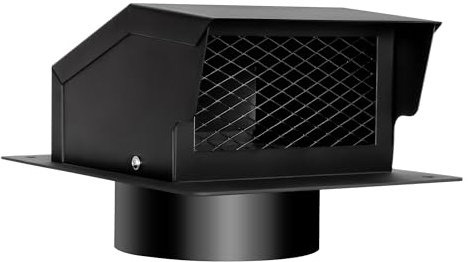 LTSEAME 6 inch Roof Vent Cap, Removable Roof Vent, Bathroom Exhaust Roof Vent for Dryer, Galvanized Steel with Damper for Ventilation System, Black