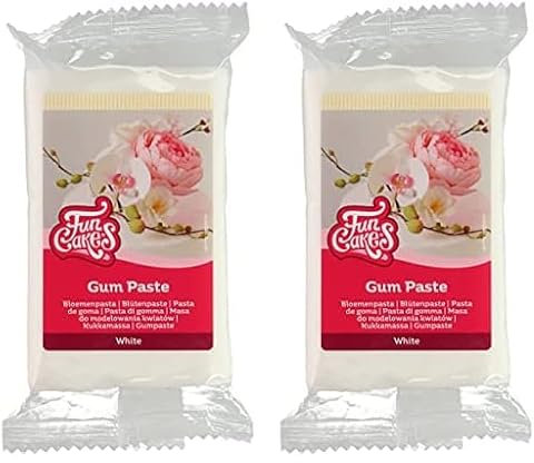 FunCakes Gum Paste Blanc: Parfait pour les fleurs en sucre, les volants et plus encore. Étalé finement, sèche rapidement, soyeux, élastique, de bonne résistance, halal, casher et sans gluten. 250 g.
