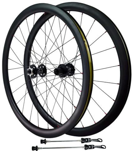 GEIRONV 700C Off Road Racing Bike Wheel Set, Carbon Fibre 20/24H Disc Brake Front 2 Rear 4 Bearings Quick Release Rim 7-11 Speeds 23C-38C Tire(38MM)