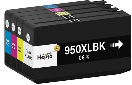 Hepta Print 4er Patrone 950 951 XL für HP 950XL 951XL Druckerpatrone Multipack Tintenpatronen Kompatibel für HP Officejet Pro 251dw,271dw,276dw,8100 8610 8620 8630 8640 8650 8660 8615 8616 8625 8600
