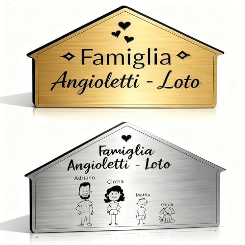 Targhetta Fuoriporta Personalizzata con Nomi Famiglia – Targa Personalizzata Porta Casa, Regalo Casa Nuova, Incisione Laser Oro o Argento (15x8,5 cm) Made in Italy – LO REALIZZO®