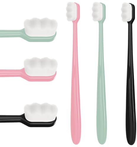 Dimeho Extra weiche Zahnbürste für empfindliches Zahnfleisch und Zähne, Mikrofaser-Handzahnbürste mit weichen Borsten(Black, Green, Pink)