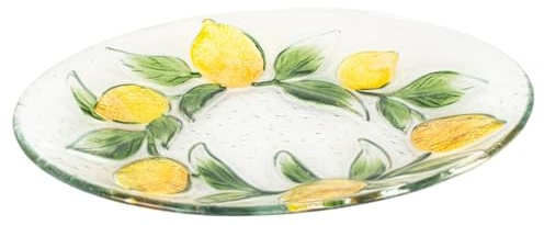 Plateau en Verre, Motif Citrons et diamètre 31 cm