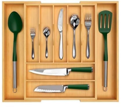 Organizador grande de cubiertos expandible con separadores de cajones para utensilios de cocina, 7 y 9 ranuras