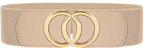 JasGood Damen Breiter Elastischer Taillengürtel Vintage Stretchy Kleid Gürtel Hüftgürtel mit Gold O-Ring Schnalle,Beige,L:80cm