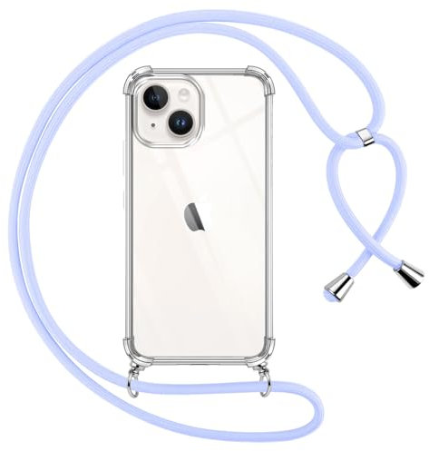Pnakqil Cover per iPhone 13 mini con Cordino, Trasparente Custodia con Laccio Tracolla Cellulare Girocollo Collana Protettiva per iPhone 13mini 5.4, Viola