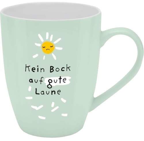 H:) PPY life Becher mit Motiv Kein Bock | Tasse mit Spruch, New Bone China Porzellan, 35 cl, mit Geschenkbaderole | lustiges Geschenk, Geburtstag | 74187