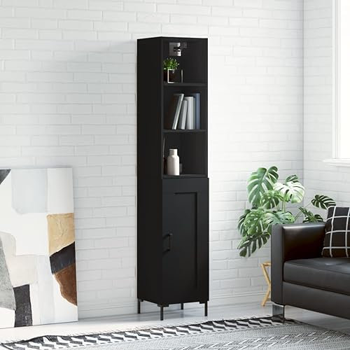 Highboard Schwarz 34,5x34x180 cm Holzwerkstoff,Eleganter Highboard Schrank mit viel Stauraum – Perfekt für Dein Wohnzimmer Schränke