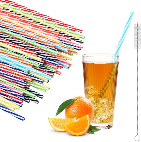 100 Pcs Pailles Réutilisables, 23cm Paille Plastique Reutilisable, pailles avec brosse à paille, idéal pour les Pailles à boire pour jus de fruits,cocktails et boissons chaudes et froides