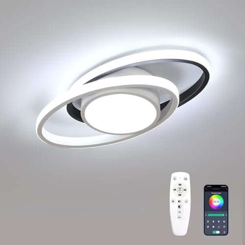 Mckalen LED Deckenleuchte Moderne, 39W 4387LM LED Deckenlampe Dimmbar mit Fernbedienung/APP, 3000K-6500K, 38.5CM Oval Deckenbeleuchtung Rund aus Aluminium für Wohnzimmer Schlafzimmer Esszimmer Küche