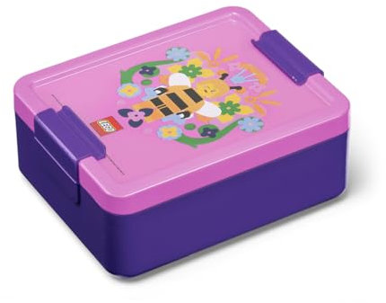 Room Copenhagen Lego Lunch Box with compartments - Bee Design, Durable & Fun for Kids, Purple, Dishwasher Safe, Perfect for Meal Prep, Snacks, and Travel