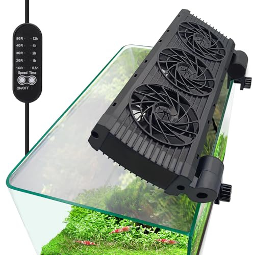 DEGGOX Aquarium Chillers Fan - Fish Tank Cooling Fan with Adjustable 5 Wind Speeds and Timer Controller, Suitable for rimless tanks thickness ＜0.6 inches (3 fan)