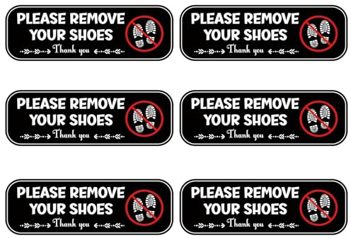 6pcs Please Remove Your Shoes Sign Waterproof Stickers for Doorway Playground Bedroom Black Color Reminder for Shoes Off