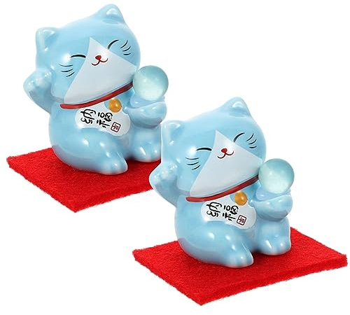 MAGICLULU 2stücke Blaue Keramische Glückskatze Tischdekoration Aus Hochwertiger Keramik Miniatur Katzenfigur Für Schreibtisch Und Wohnraum Asiatische Glücksbringer Als Stilvolle Deko Und
