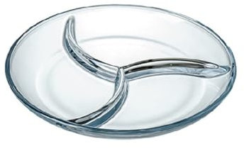 NSTVVEE Divided Plates Glass Plate Dining Plate Vegetable Plate Divided Dinner Plates (White 25cm)