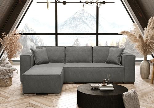 AXLIVING Grau Ecksofa mit Schlaffunktion Vinoria L-Form 255 cm Links