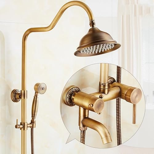 Klassische Regendusche Set Antik Bronze Badewanne Dusche Armatur Set Kupfer Wandmontage Schwenkbarer Auslauf Mischbatterie, Hsxnd3