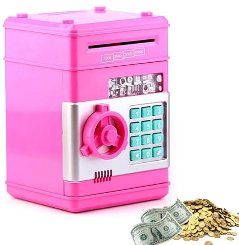 ATM Spardose, Spardose Scheine Elektronische Mit Passwort, Digitale Saving Box, Kleingeld Aufbewahrung Mit Debitkarte Bank Saving Box, Geldsparbox Mit Passwort Code Lock & Auto Money Scroll (Rosa)