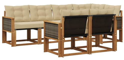 vidaXL Outdoor-Sofagarnitur mit Kissen 7 pcs Natur und Beige, Moderner Outdoor-Sofa, strapazierfähige Gartenmöbel, Lounge für Terrasse, Komfortables Sitz-Set