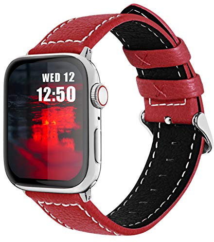 Fullmosa Bracelet Compatible avec Apple Watch 42mm(Serie 10)/41mm/40mm/38mm, Bracelet de Remplacement en Cuir pour iWatch Se Se 2 Series 10/9/8/7/6/5/4/3/2/1 (Rouge,42(Serie 10)/41/40/38mm)