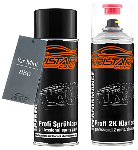 TRISTARcolor Car paint 2K spray can set for Mini 850 Pepper White/Old English White Base coat 2K clear coat spray can