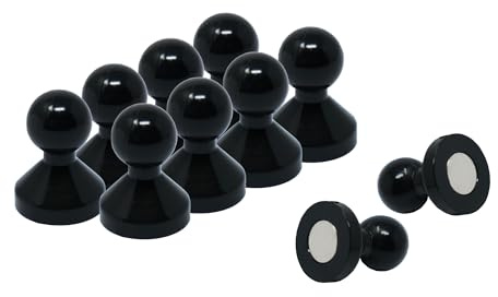 Medium Black Acrylic Push Pin Magnet for Fridge, Whiteboard, Noticeboard, Filing Cabinet - 15mm dia x 21mm tall - Pack of 100