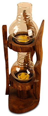 Kinaree Teak Laterne Windlicht - Teak Windlicht - 2 Lichter - Stehend oder Hängend - Braun