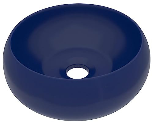 vidaXL Lavabo Rond de Luxe Vasque à Poser de Toilette Lave-Mains de Salle de Bain Cuisine Vestiaire Maison Intérieur Bleu Foncé Mat 40x15 cm Céramique