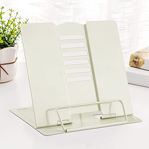 MSDADA Leseständer Buchstützen aus Metall (20 x 15 x 18,5 cm) 6 Stufen Verstellbar, Rutschfest, Buchständer für Schule, Küche und Büro, Buchhalter für Kinder(Milchweiß)