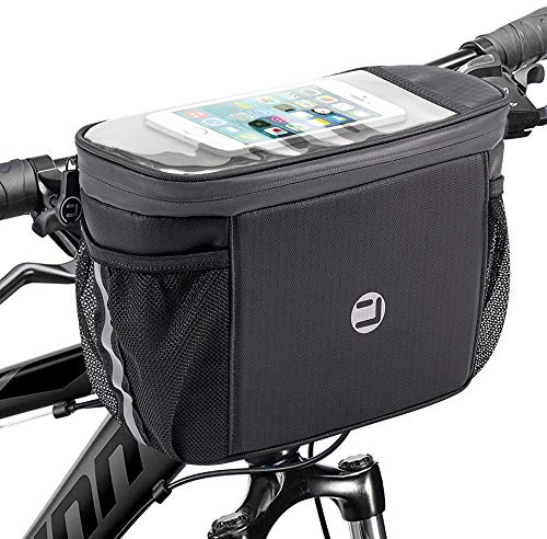 WOTOW Bike Handlebar Insulated Bag, Bike Front Phone Bag Cooler Storage Pouch With TPU Touch Screen Insulation Bicycle Frame Bag Strap On Cycling Accessories for Outdoor Hiking Travel Assistants
