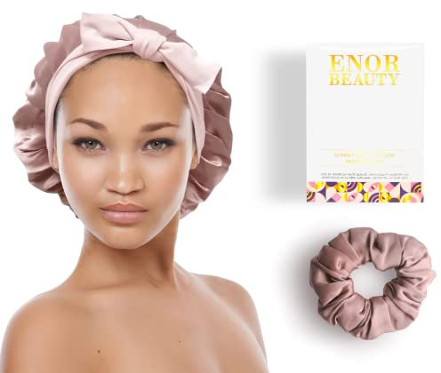 Bonnet de Nuit en Soie Naturelle de Mûrier- Femme-19 Mommes-Extra Large-Bandeau élastique– Charlotte- Foulard De Sommeil- Pour Cheveux Secs Cassants bouclés Afro Crépus– Night Silk Sleeping Cap (Rose)