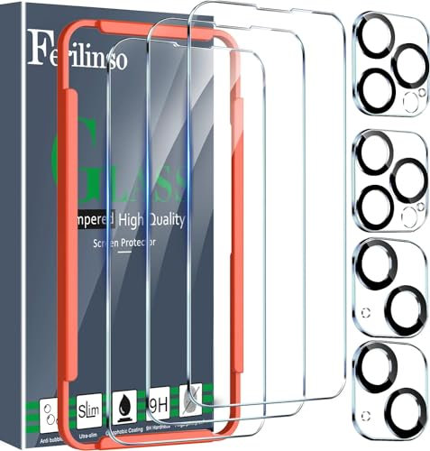Ferilinso [6-en-1] Protection Verre Trempé pour iPhone 14 Plus & 14 Pro Max Accessoire 3 Pièces Vitre protection écran 2 Pièces Protection Camera Objectif Arriere Appareil Photo coque amical