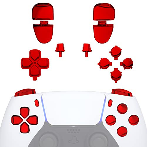 eXtremeRate Boutons Remplacement pour ps5 Manette BDM-030/040/050, Kit de Boutons Chromé Rouge pour ps5 Manette BDM-030/040/050, D-Pad R1 R2 L1 L2 Triggers Share Options avec Outils
