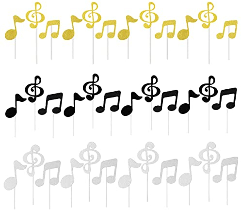 Jxuzh 36 Stück Musik Noten Cupcake Topper Kuchendeko für Geburtstag, Hochzeit, Musik Party, Baby Shower in Gold